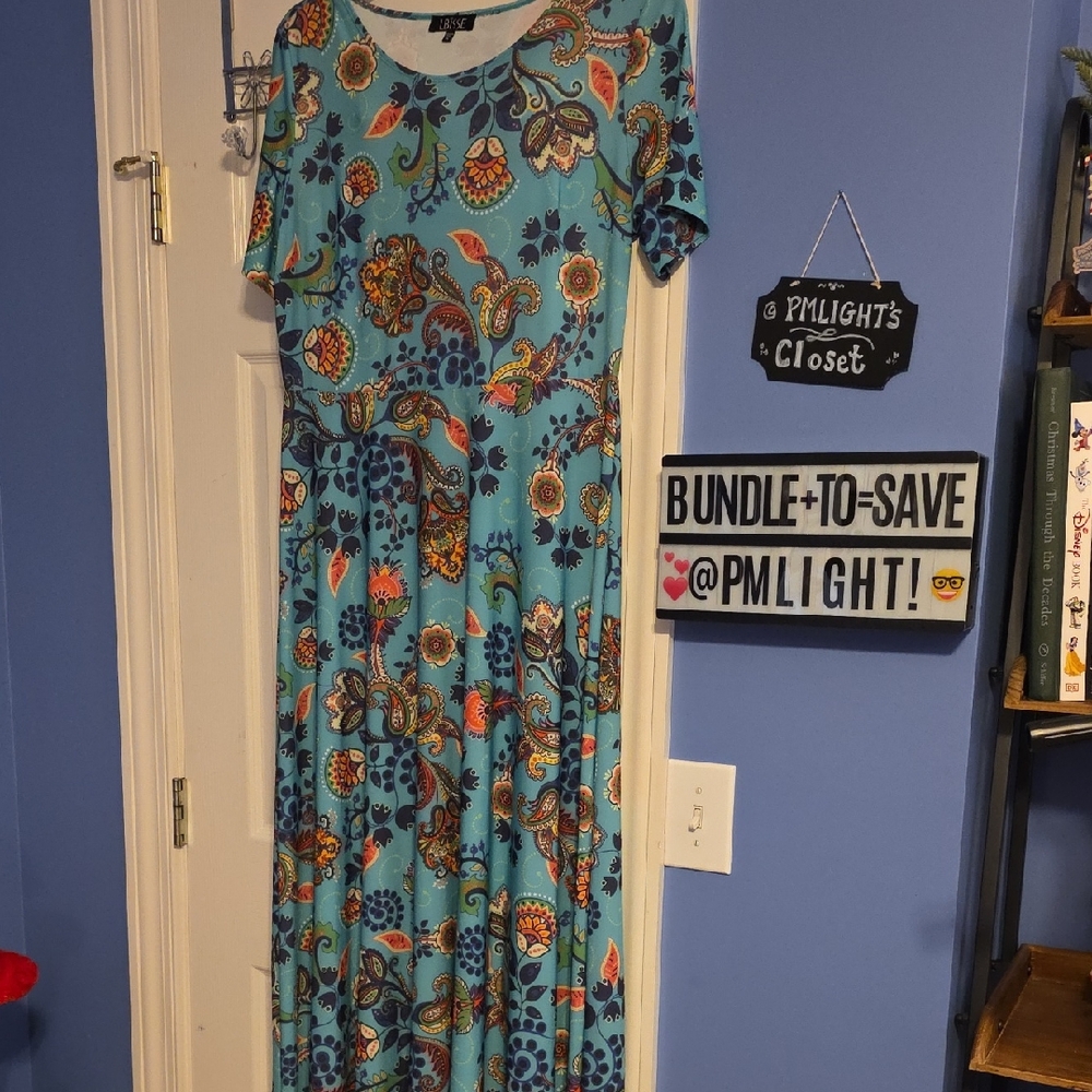 Lbisse Dress Floral Blue Maxi XL Short Sleeve